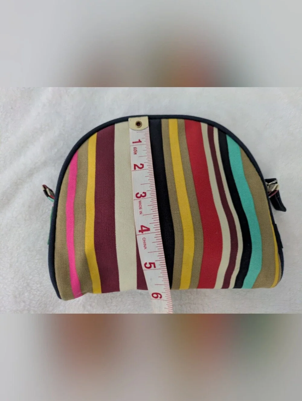 🛍️3/$15--🆕 NWOT United Colors of Benetton half moon striped fabric pouch